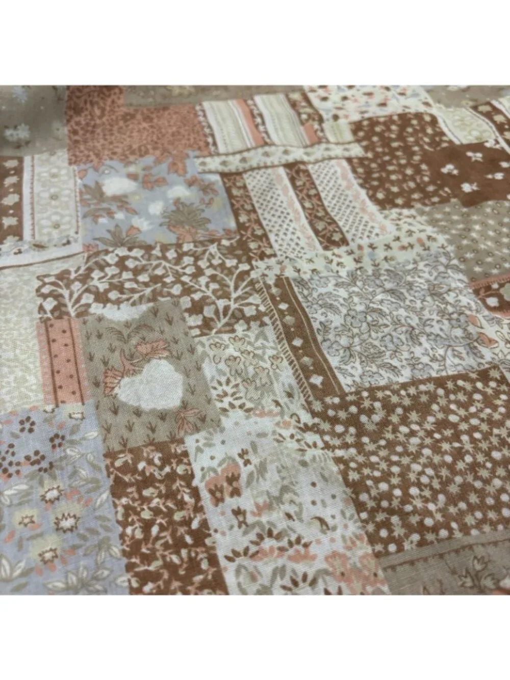 Vintage 1970s Tablecloth 68 Inch Brown Patchwork Ruffles Cottagecore Granny Deco